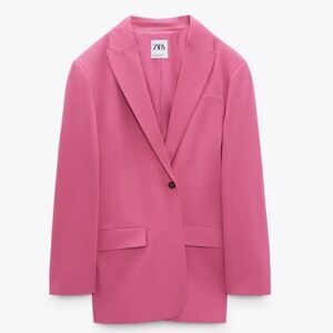 Zara Pink Oversized Blazer Business Career Jacket Coat Women's Sz Small 4432/700